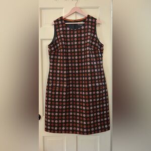 Boden Sixties Polka Dot Wool Tweed Moon Rust Pink Brown Dress UK 20L US 16 L 16L